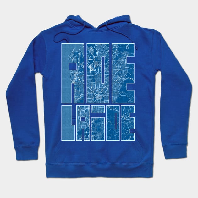 Adelaide, Australia Map Typography - Blueprint Hoodie by deMAP Studio